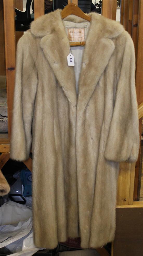 Ladies Arctic mink fur coat by Brahams, 110cm long, 162cm hem and a pastel mink jacket(-)